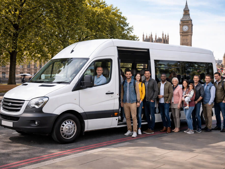 travel in a 16 seater minibus in London
